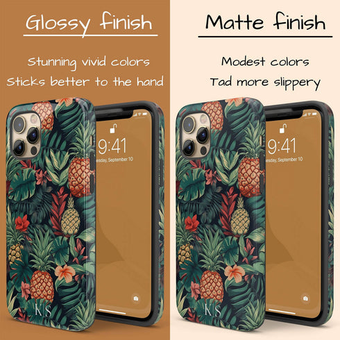 Custom Initials Tropical Pineapples & Flowers iPhone Case